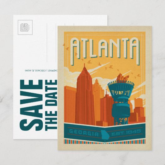 Save the date | Atlanta, GA - EST. 1845 Aankondigingskaart (Voorkant / Achterkant)