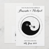 SAVE THE DATE b/w YinYang doves trouwkaart (Voorkant / Achterkant)