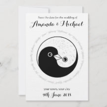 SAVE THE DATE b/w YinYang doves trouwkaart