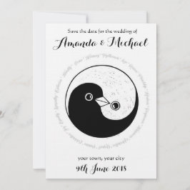 SAVE THE DATE b/w YinYang doves trouwkaart