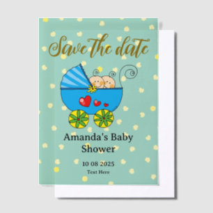 Save the date baby boy tweeling baby shower vellum uitnodigingen