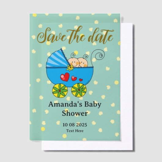 Save the date baby boy tweeling baby shower vellum uitnodigingen (Offset)