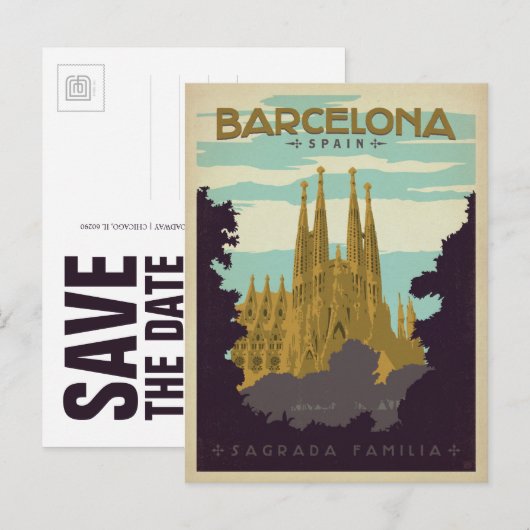 Save the date | Barcelona, Spanje Sagrada Familia Aankondigingskaart (Voorkant / Achterkant)