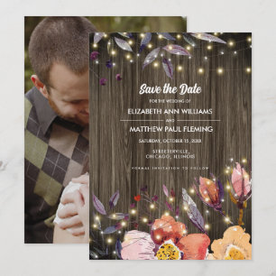 Save the date. Barn Wood Autumn Flowers Fotokaart Date