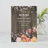 Save the date. Barn Wood Autumn Flowers Fotokaart Save The Date (Staand voorkant)