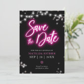 Save the Date Bat Mitswa Hot Pink Neon Thema Kaart (Staand voorkant)