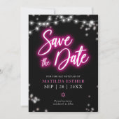 Save the Date Bat Mitzvah Neon Roze Thema Kaart (Voorkant)