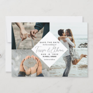 Save the Date Beach Geïnspireerd Fotocollage Weddi Kaart