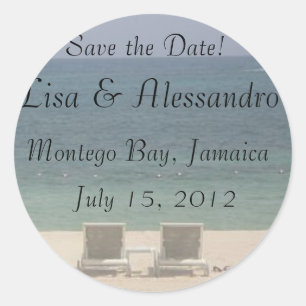 Save the Date Beach Ocean Sand Ronde Sticker