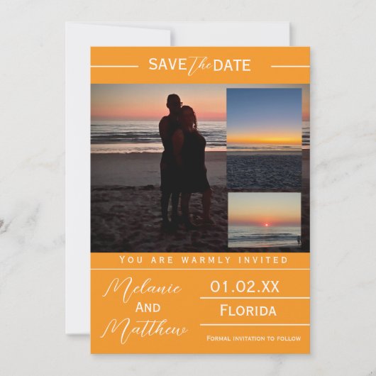 Save the Date Beach Photo Collage Kaart (Voorkant)