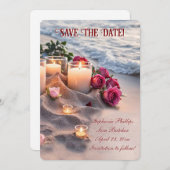 Save the Date Beach Roses Candles Kaart (Voorkant / Achterkant)