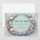 Save the Date Beach Seashells Coastal Themed Kaart (Voorkant / Achterkant)