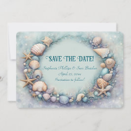 Save the Date Beach Seashells Coastal Themed Kaart