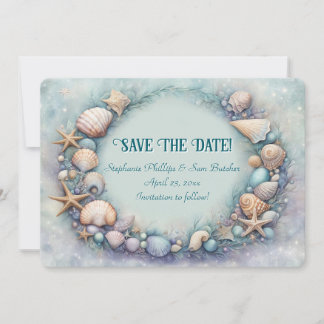 Save the Date Beach Seashells Coastal Themed Kaart