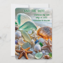 Save the Date Beach Seashells Glass Beautiful Kaart