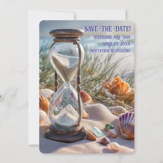 Save the Date Beach Seashells Hourglass Kaart (Voorkant)