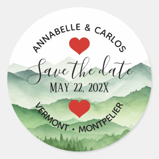 Save the Date Bergen Hart Bruiloft Ronde Sticker (Voorkant)