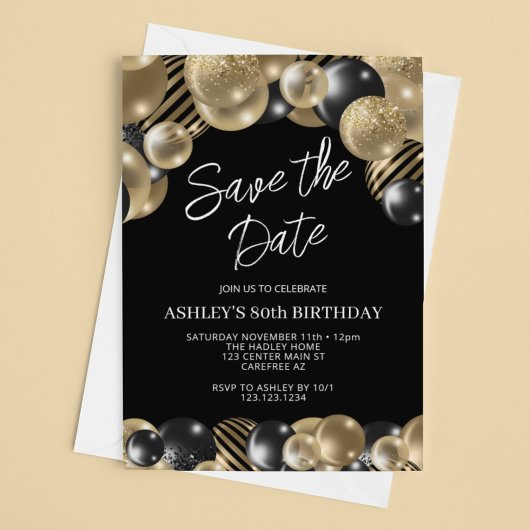 Save the Date Black Gold 80ste verjaardag Kaart