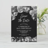 Save the Date Black Silver 50e Verjaardag Kaart (Staand voorkant)