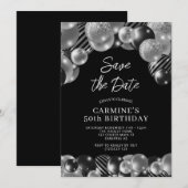 Save the Date Black Silver 50e Verjaardag Kaart (Voorkant / Achterkant)