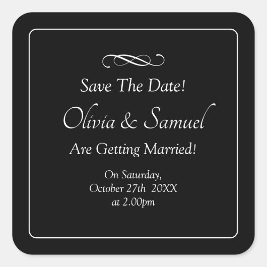 Save The Date - Black & White with Infinity Scroll Vierkante Sticker (Voorkant)