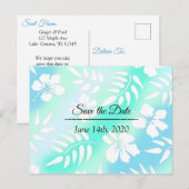 Save the Date Blauw Blauwgroen Hibiscus Tropisch t Briefkaart (Voorkant / Achterkant)