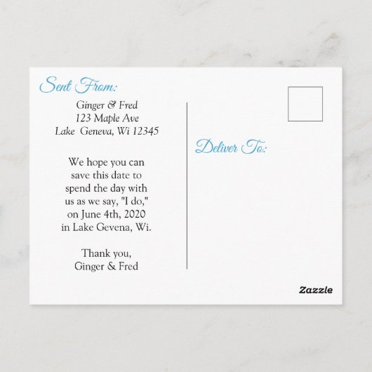 Save the Date Blauw Blauwgroen Hibiscus Tropisch t Briefkaart (Achterkant)