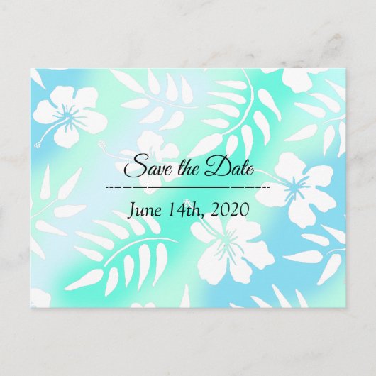 Save the Date Blauw Blauwgroen Hibiscus Tropisch t Briefkaart (Voorkant)