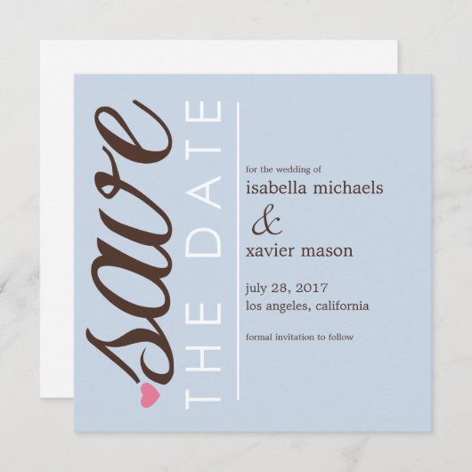 Save the date | Blauw sparen de Datum aankondiging (Voorkant / Achterkant)