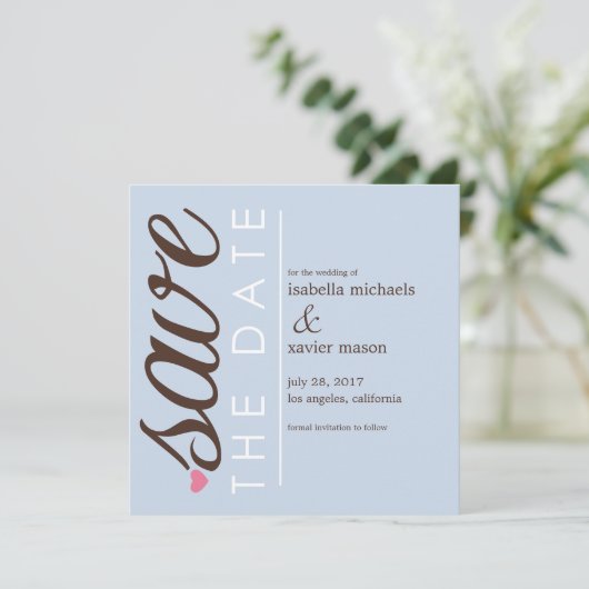 Save the date | Blauw sparen de Datum aankondiging (Staand voorkant)