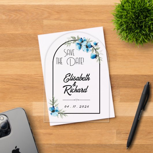 Save the date "Blauwe bloemen" Acryl Uitnodigingen (Insitu (Uitnodiging))