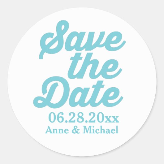 'Save the Date' blauwe bruiloften Ronde Sticker (Voorkant)