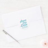 'Save the Date' blauwe bruiloften Ronde Sticker (Envelop)