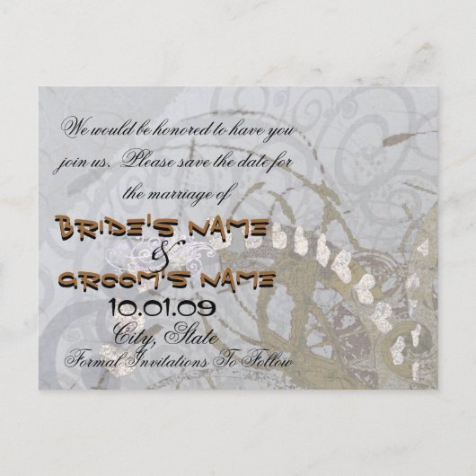 Save The Date Blauwe en Bruine Harten Aankondigingskaart (Achterkant)