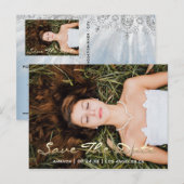 Save The Date Blauwe Foto Roos Zoete 16e Bruids- Briefkaart (Voorkant / Achterkant)