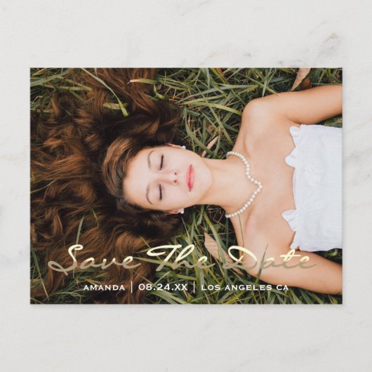 Save The Date Blauwe Foto Roos Zoete 16e Bruids- Briefkaart (Voorkant)