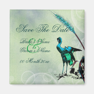 "Save the date" blauwe groene vogel wervelt Magneet