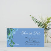 save the date, blauwe hortensia bloemen date (Staand voorkant)