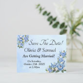 Save The Date - Blauwe pioen op blauw Aankondigingskaart (Staand voorkant)