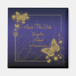 "Save the date" blauwe zwarte vlinder Magneet