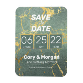 Save the date | Blauwgroen en goudkleurige look Magneet