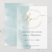 Save the date | Blauwgroen groene Waterverf Kaart (Voorkant / Achterkant)