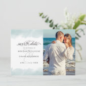 Save the date | Blauwgroen groene Waterverf Stroke Kaart (Staand voorkant)