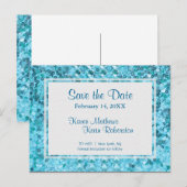 Save the date | Blauwgroen pailletten Aankondigingskaart (Voorkant / Achterkant)
