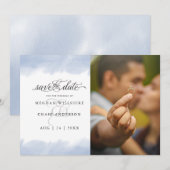 Save the date | Bleke puistblauwe Waterverf Slag Kaart (Voorkant / Achterkant)