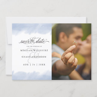 Save the date | Bleke puistblauwe Waterverf Slag Kaart