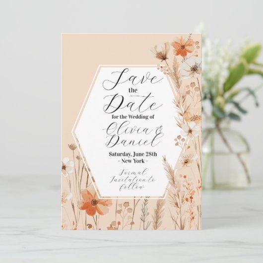 Save The Date Bloem Boho Bloemen Boheemse (Staand voorkant)