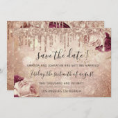 Save The Date  Bloemen Roos Glitter Drips Marsala (Voorkant / Achterkant)