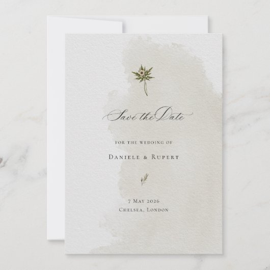 Save the Date Bloemige Aquarel Papierstructuur (Voorkant)