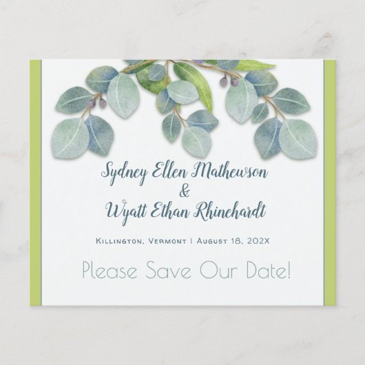 Save the Date Bloemige Eucalyptus Budget Bruiloft Flyer (Voorkant)